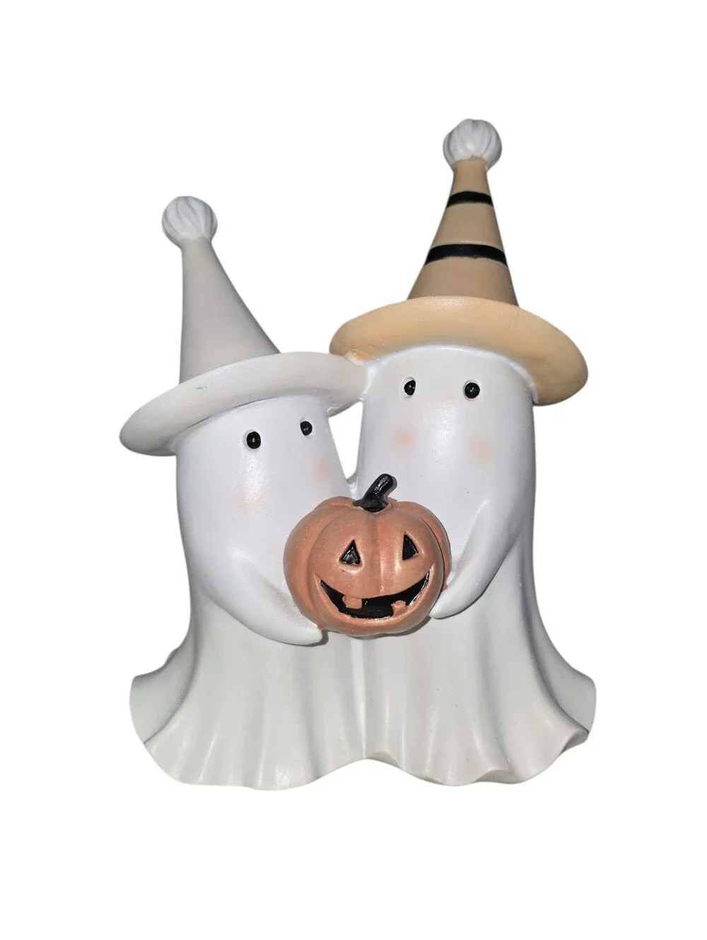 Halloween PINK Ghost Couple with Pink Hats Holding Pumpkin